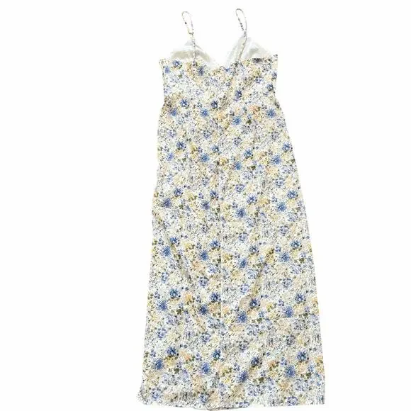 En Saison Floral Midi Slip Dress M White Feminine Bridal Ruched Romantic NWT - Picture 3 of 10